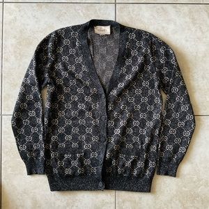 Gucci Lamé GG Monogram Jacquard Cardigan Sz GG L Code 678434